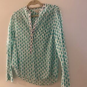 J. Crew Teal and White Patterned Blouse